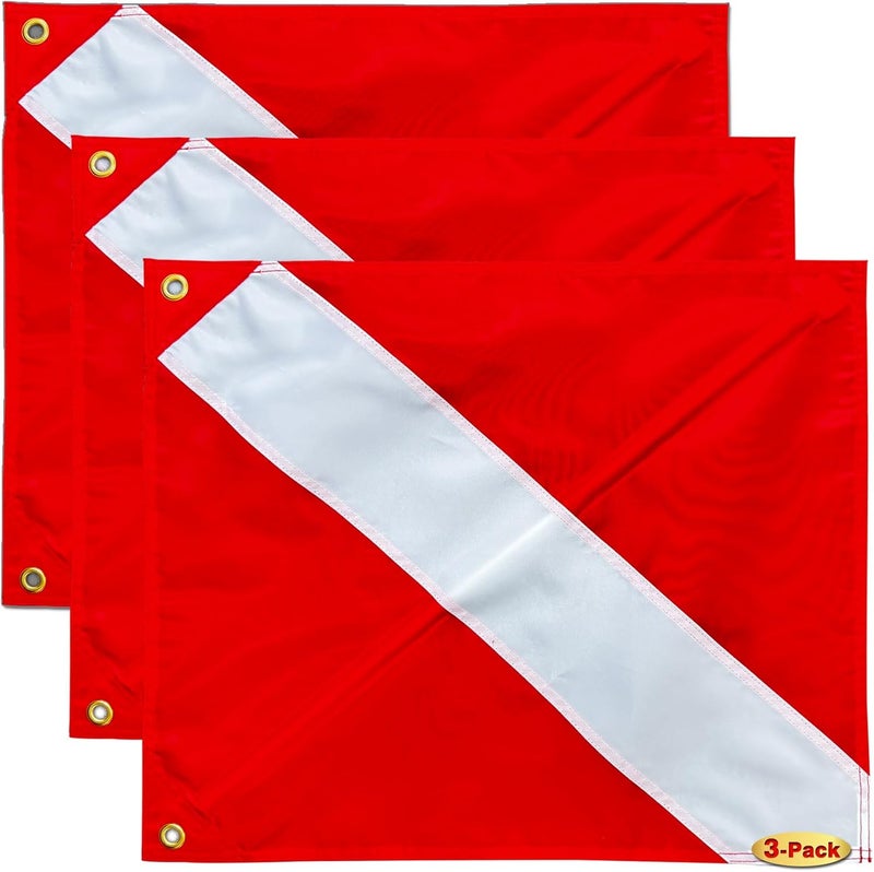 Omnisexual 3 Pack Diver Down Flag with Removable Stiffening Pole 20 x 24 Inch- Nylon Red whithe Warning Diving Flag For Scuba Diving Spearfishing Freediving | Use with Float, Buoy, Boat - Image 1